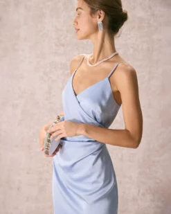The Light Blue V Neck Satin Slip Midi Dress -Deals Dress N Swimwear Store the light blue v neck satin slip midi dress dresses ozrdbn