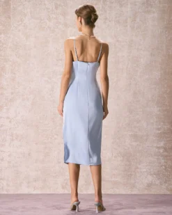 The Light Blue V Neck Satin Slip Midi Dress -Deals Dress N Swimwear Store the light blue v neck satin slip midi dress dresses p9e0kd