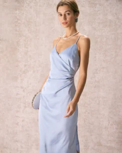 The Light Blue V Neck Satin Slip Midi Dress -Deals Dress N Swimwear Store the light blue v neck satin slip midi dress dresses xh9ilj