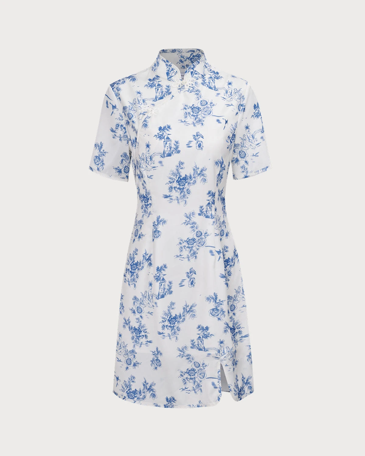 The Blue Mandarin Collar Floral Cheongsam 6 The Blue Mandarin Collar Floral Cheongsam - Image 6