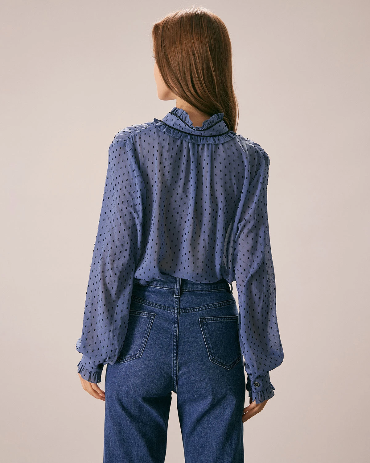 The Blue Mock Neck Dobby Mesh Blouse 4 The Blue Mock Neck Dobby Mesh Blouse - Image 4