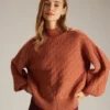 The Orange Mock Neck Drop Shoulder Sweater