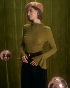 The Green Mock Neck Flare Sleeve Tee -Deals Dress N Swimwear Store the mock neck flare sleeve top tops iocwu9