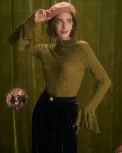 The Green Mock Neck Flare Sleeve Tee -Deals Dress N Swimwear Store the mock neck flare sleeve top tops zv4wps