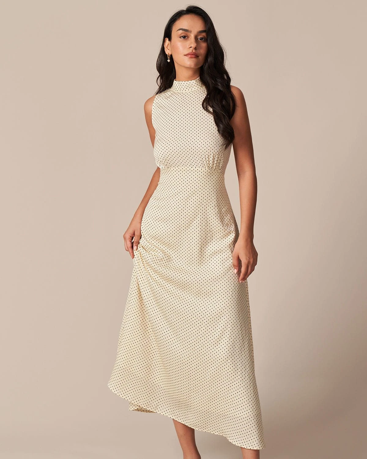 The Apricot Mock Neck Polka Dot Maxi Dress 1 The Apricot Mock Neck Polka Dot Maxi Dress