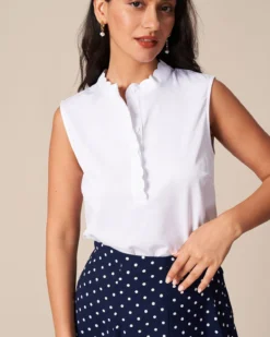 The White Mock Neck Scalloped Button Vest -Deals Dress N Swimwear Store the mock neck scalloped vest tops 0azref 652984