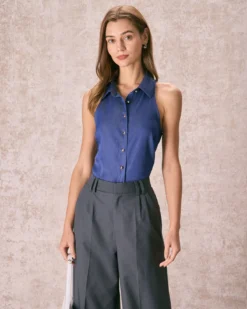 The Navy Button Front Sleeveless Shirt -Deals Dress N Swimwear Store the navy button front sleeveless shirt tops xzcnvx