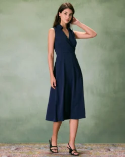 The Navy Collared Ruched Sleeveless Midi Dress 12 The Navy Collared Ruched Sleeveless Midi Dress -Deals Dress N Swimwear Store the navy collared ruched midi dress dresses euytbj