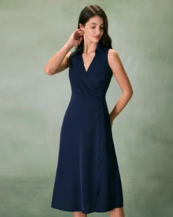 The Navy Collared Ruched Sleeveless Midi Dress 10 The Navy Collared Ruched Sleeveless Midi Dress -Deals Dress N Swimwear Store the navy collared ruched midi dress navy dresses fwchlw