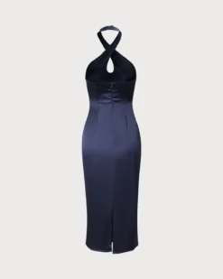 The Navy Cut-Out Satin Halter Midi Dress -Deals Dress N Swimwear Store the navy cut out satin midi dress dresses uo4mmx