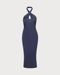 The Navy Cut-Out Satin Halter Midi Dress -Deals Dress N Swimwear Store the navy cut out satin midi dress navy dresses 9blkeo