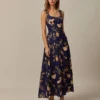 The Navy Sweetheart Neck Floral Maxi Dress