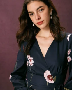 The Navy V Neck Floral Tie Wrap Mini Dress -Deals Dress N Swimwear Store the navy floral wrap mini dress dresses 4ouqiq 342209