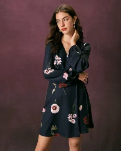 The Navy V Neck Floral Tie Wrap Mini Dress -Deals Dress N Swimwear Store the navy floral wrap mini dress dresses nzc70w 380703