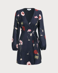 The Navy V Neck Floral Tie Wrap Mini Dress -Deals Dress N Swimwear Store the navy floral wrap mini dress dresses swqoya