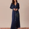 The Navy Lapel Single-Breasted Maxi Dress