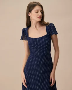 The Navy Polka Dot Cutout Midi Dress -Deals Dress N Swimwear Store the navy polka dot cutout back midi dress dresses vkxljl