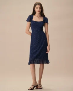 The Navy Polka Dot Cutout Midi Dress -Deals Dress N Swimwear Store the navy polka dot cutout back midi dress navy dresses no474a