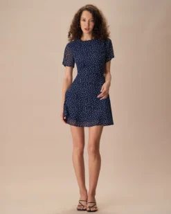 The Navy Crew Neck Polka Dot Cutout Mini Dress -Deals Dress N Swimwear Store the navy polka dot cutout back mini dress dresses 3gh5lf
