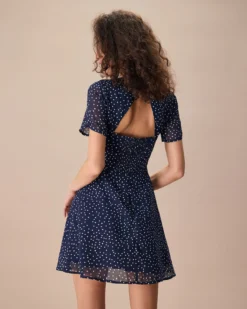 The Navy Crew Neck Polka Dot Cutout Mini Dress -Deals Dress N Swimwear Store the navy polka dot cutout back mini dress dresses mlgc68