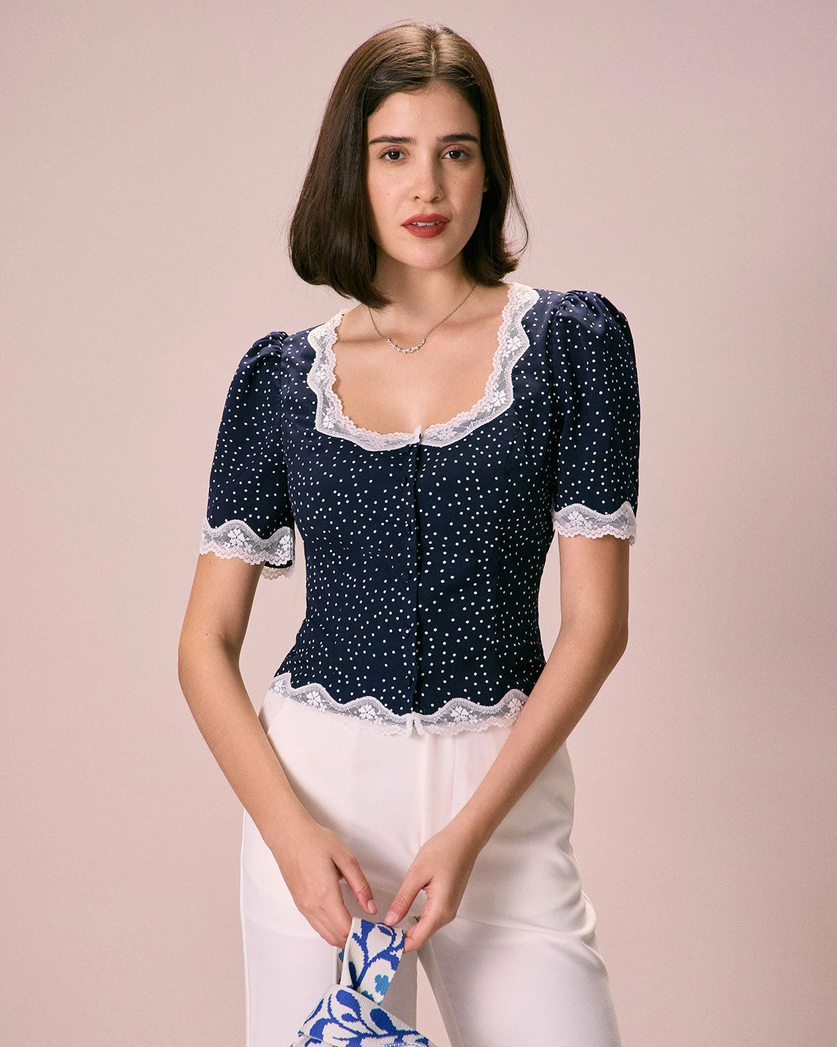 The Navy Polka Dot Lace Puff Sleeve Blouse 1 The Navy Polka Dot Lace Puff Sleeve Blouse