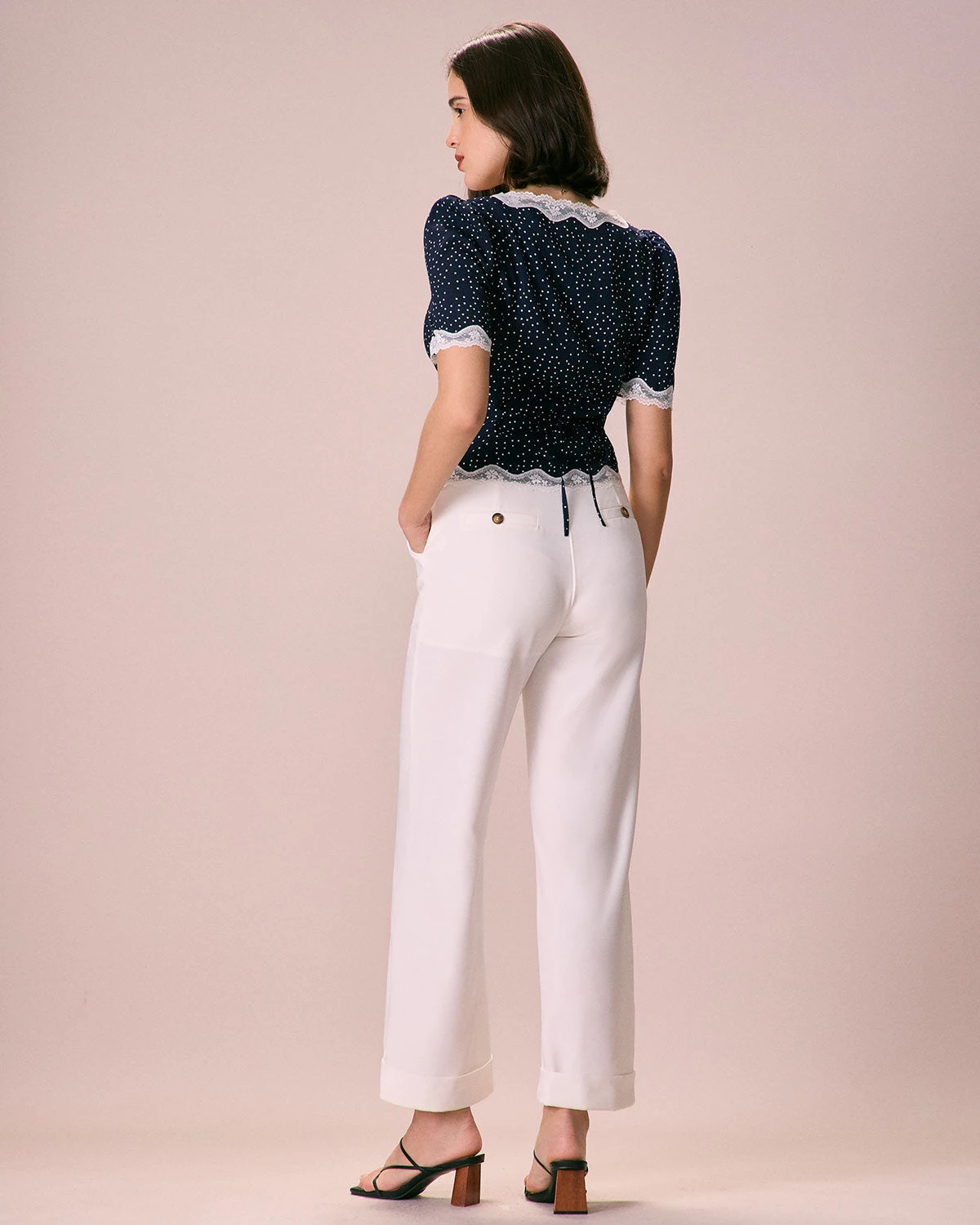 The Navy Polka Dot Lace Puff Sleeve Blouse 5 The Navy Polka Dot Lace Puff Sleeve Blouse - Image 5