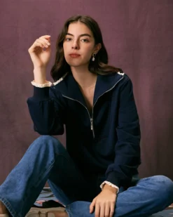 The Navy Stand Collar Half Zipper Sweatshirt -Deals Dress N Swimwear Store the navy solid half zip sweatshirt tops f59bt0 699371