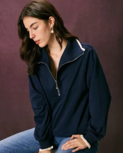 The Navy Stand Collar Half Zipper Sweatshirt -Deals Dress N Swimwear Store the navy solid half zip sweatshirt tops lg1vo8 704046