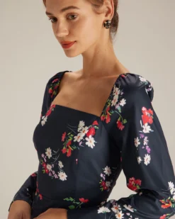 The Navy Square Neck Floral Shirred Midi Dress -Deals Dress N Swimwear Store the navy square neck floral dress dresses dkvjg2
