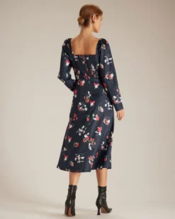 The Navy Square Neck Floral Shirred Midi Dress -Deals Dress N Swimwear Store the navy square neck floral dress dresses uehuax