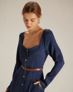 The Navy Sweetheart Neck Button Midi Dress -Deals Dress N Swimwear Store the navy sweetheart neck single breasted midi dress dresses bmdni3