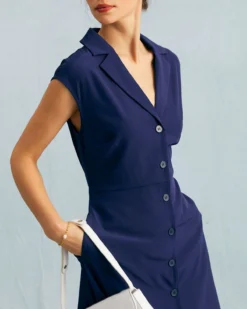 The Navy V Neck Button Cap Sleeve Midi Dress -Deals Dress N Swimwear Store the navy v neck cap sleeve midi dress dresses aq0g12 385885