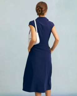 The Navy V Neck Button Cap Sleeve Midi Dress -Deals Dress N Swimwear Store the navy v neck cap sleeve midi dress dresses kkvqxd 183342