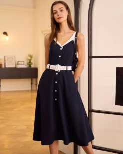 The Navy V Neck Colorblock Belted Midi Dress -Deals Dress N Swimwear Store the navy v neck colorblock midi dress dresses 8lotmj