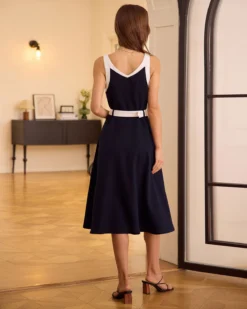 The Navy V Neck Colorblock Belted Midi Dress -Deals Dress N Swimwear Store the navy v neck colorblock midi dress dresses mvpdri