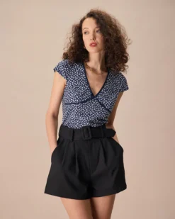 The Navy V Neck Floral Bowknot Tee -Deals Dress N Swimwear Store the navy v neck floral bowknot tee tops cps4ha