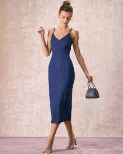 The Navy V-Neck Side Split Slip Midi Dress -Deals Dress N Swimwear Store the navy v neck side split midi dress dresses fm9nne