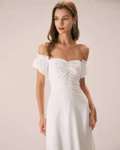 The White Off The Shoulder Ruffle Maxi Dress -Deals Dress N Swimwear Store the off the shoulder ruched dress dresses 90fg9w