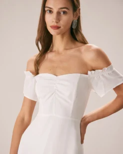 The White Off The Shoulder Ruffle Maxi Dress -Deals Dress N Swimwear Store the off the shoulder ruched dress dresses v1v60j