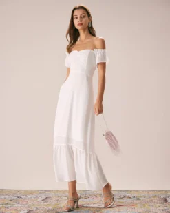 The White Off The Shoulder Ruffle Maxi Dress -Deals Dress N Swimwear Store the off the shoulder ruched dress dresses ywalkq
