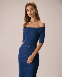 The Navy Off The Shoulder Sweater Midi Dress -Deals Dress N Swimwear Store the off the shoulder sweater dress dresses mxjyzz