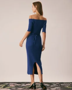 The Navy Off The Shoulder Sweater Midi Dress -Deals Dress N Swimwear Store the off the shoulder sweater dress dresses ussrhm