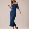 The Navy Off The Shoulder Sweater Midi Dress