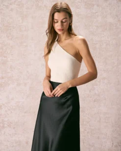 The Beige One Shoulder Ribbed Knit Tank Top -Deals Dress N Swimwear Store the one shoulder rib knit top tops sljroi