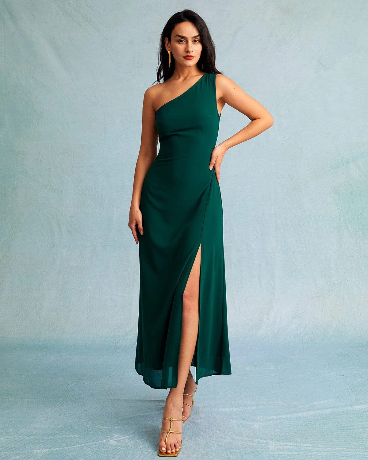 The Green One Shoulder Sleeveless Maxi Dress 1 The Green One Shoulder Sleeveless Maxi Dress