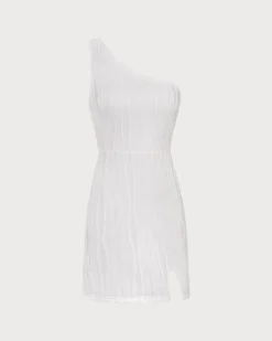 The White One-Shoulder Water Ripple Mini Dress -Deals Dress N Swimwear Store the one shoulder water ripple dress dresses dnhb3q