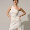 The White One-Shoulder Water Ripple Mini Dress