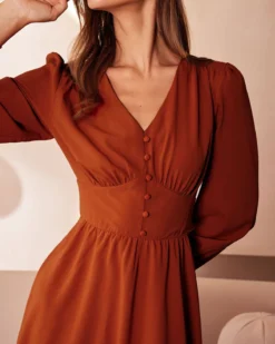 The Orange V Neck Pleated Button Midi Dress 8 The Orange V Neck Pleated Button Midi Dress -Deals Dress N Swimwear Store the orange v neck ruched midi dress dresses nqeblt 240443