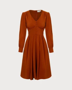The Orange V Neck Pleated Button Midi Dress 11 The Orange V Neck Pleated Button Midi Dress -Deals Dress N Swimwear Store the orange v neck ruched midi dress dresses upyvlf