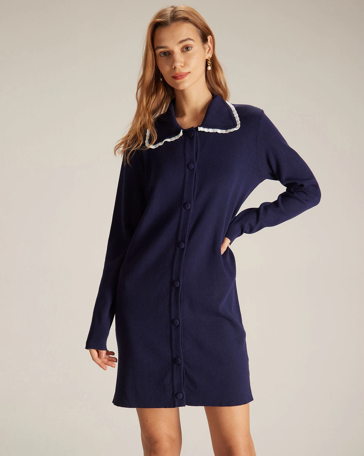 The Navy Peter Pan Collar Sweater Mini Dress 4 The Navy Peter Pan Collar Sweater Mini Dress - Image 4